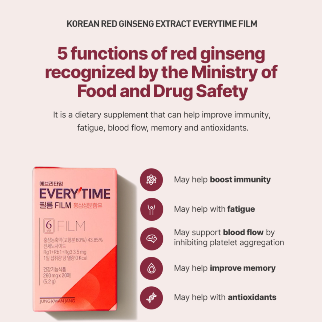 JUNGKWANJANG Extract Everytime Film – Korean Red Ginseng Oral Dissolving Film (260mg × 60 Strips)