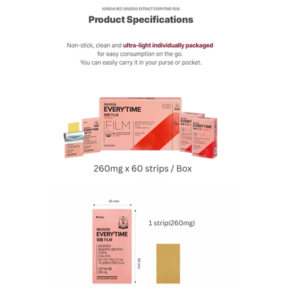 JUNGKWANJANG Extract Everytime Film – Korean Red Ginseng Oral Dissolving Film (260mg × 60 Strips)